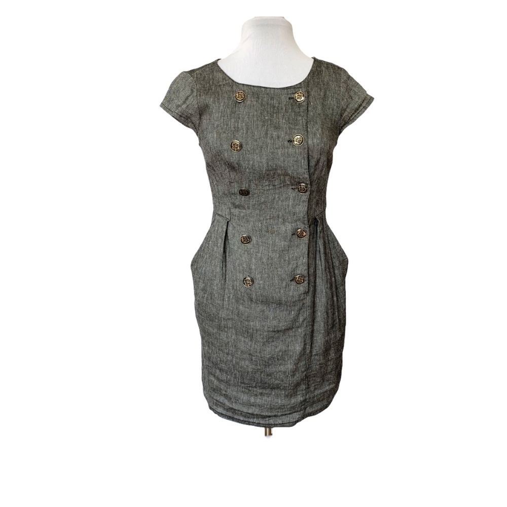 Kimchi Blue Gray Short Sleeve Linen Dress with Pockets